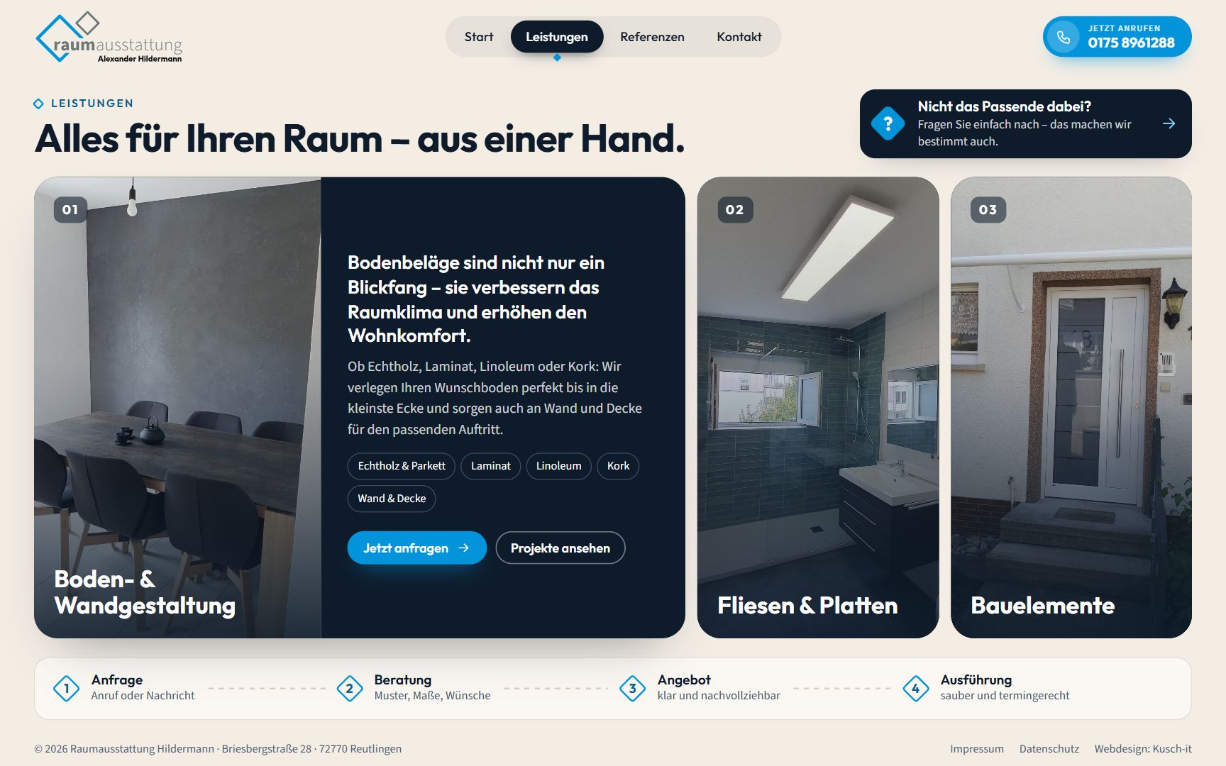 Leistungen auf der Website von Raumausstattung Hildermann