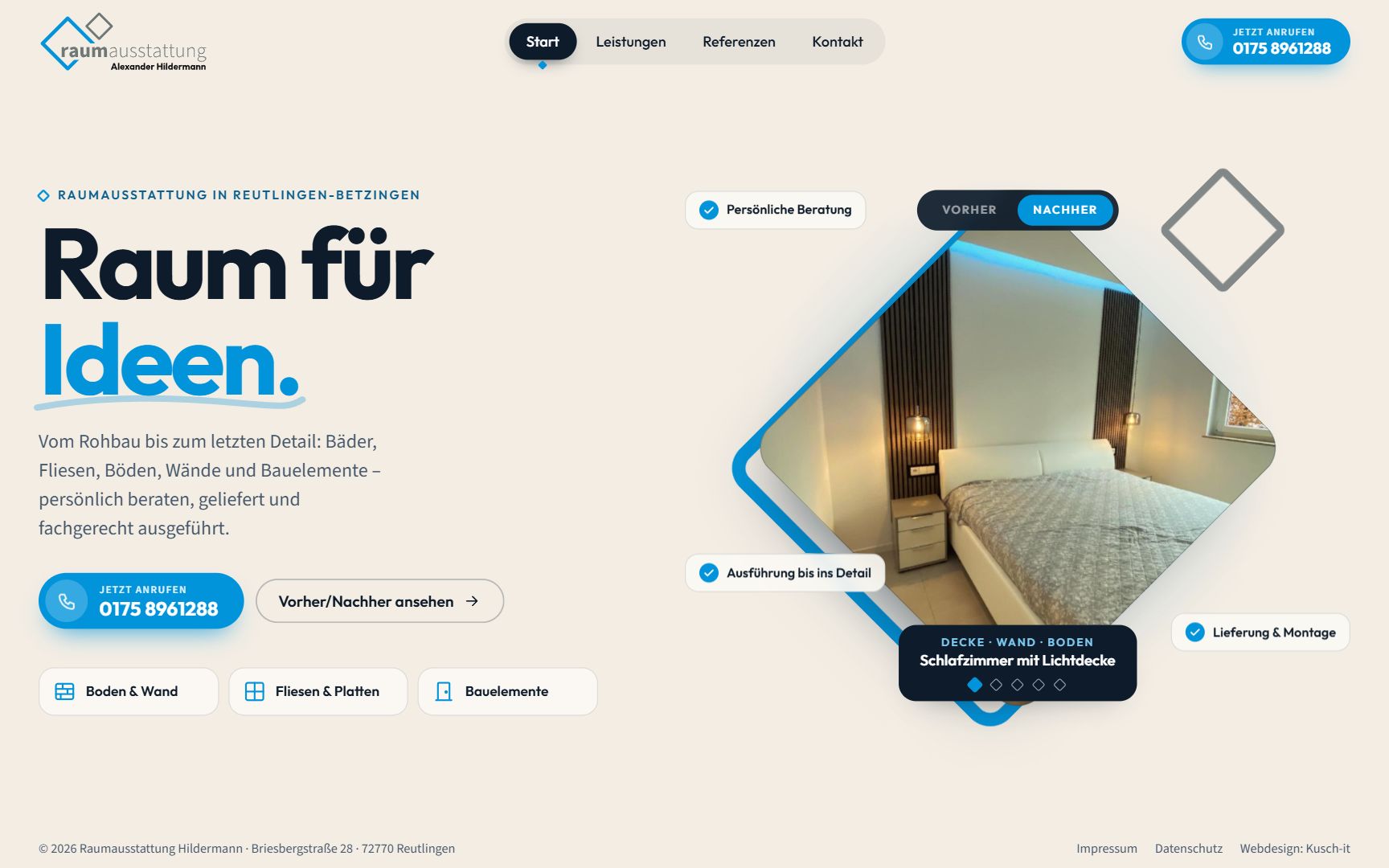 Startseite der Website von Raumausstattung Hildermann